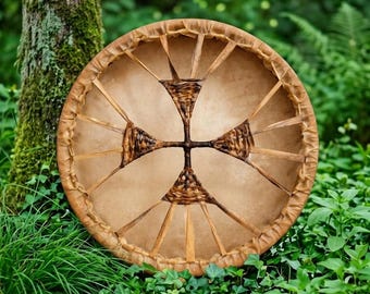 Handmade Shamanic Frame Drum – Natural Skin Drum – Deep Resonance Healing Drum – Spiritual Ritual Drum – 12"–18" Tribal Drum Native America.