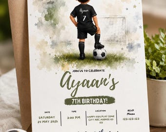 Invitación de cumpleaños de fútbol / Invitación editable para fiesta de fútbol para niños / Plantilla de invitación de cumpleaños deportiva infantil / Descarga digital de Canva