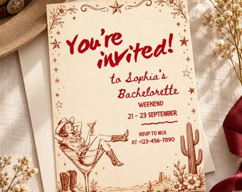 Last Rodeo Bachelorette Invitation, Western Cowgirl Party, Editable Canva Template