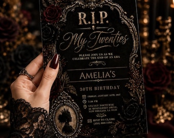 RIP Twenties 30th Birthday Invitation, Gothic 30th Birthday Party, Death to My 20s Invite, Black Rose Funeral Theme, Editable Canva Template