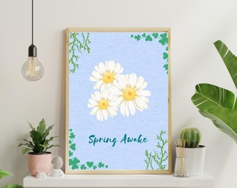Spring Quote Wall Art, Minimalist Floral Decor (Digital Download)