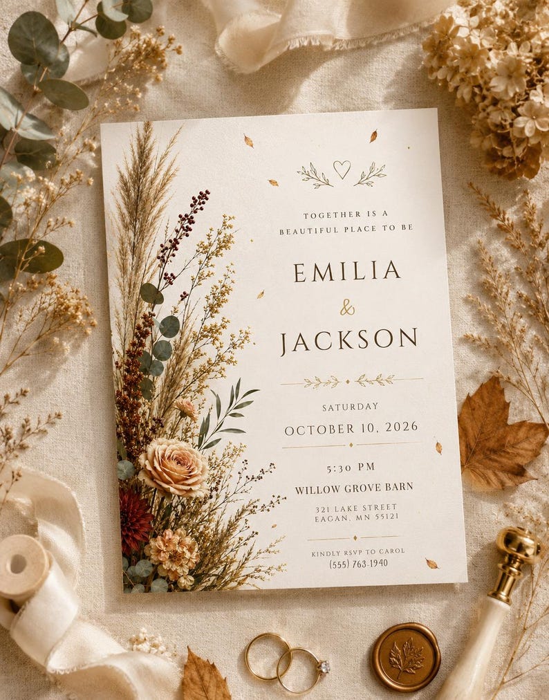Rustic Wedding Invitation, Fall Wedding Invite, Elegant Autumn Wedding Rustic Wedding Invitation, Fall Wedding Invite, Elegant Autumn Wedding