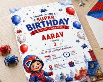 Plantilla de invitación de cumpleaños de Spidey / Invitación editable en Canva / Invitación para fiesta de cumpleaños de superhéroes / Descarga digital imprimible