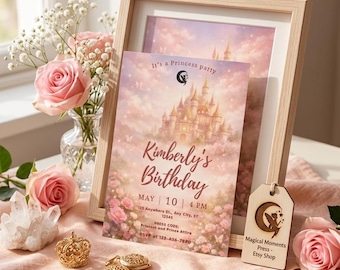 Plantilla editable de invitación de cumpleaños de princesa, invitación de cumpleaños para niña, invitación para fiesta de cumpleaños de princesa, descarga instantánea.