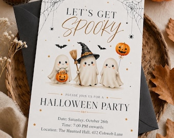 Halloween Party Invitation, Editable Halloween Invitation Template, Printable Ghost Party Invite, Trick or Treat Invitation, Canva Editable