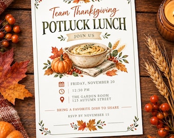 Thanksgiving Potluck Invitation, Friendsgiving Party Invite, Team Lunch Invitation, Office Thanksgiving Party, Editable Canva Template