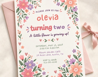 Wildflower Birthday Invitation, Boho Floral Birthday Invite for Girls, Colorful Bloom Party, Editable Canva Template, Daisy Flower Invite