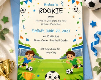 Soccer Birthday Invitation, Editable Canva Template, Kids Sports Party Invite (Digital Download)