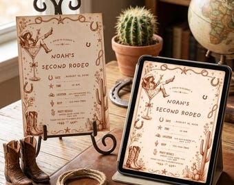 Pink Cowgirl Birthday Invitation, Western Rodeo Party, Editable Canva Template