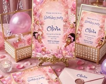 Pink Spa Birthday Invitation Template, Luxury Girls Pamper Party Invite, Kids Spa Sleepover, Editable Canva Download