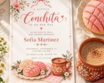 Mexican Baby Shower Invitation, Little Señorita Fiesta Invite, Pink Floral Baby Girl Shower, Editable Canva Template