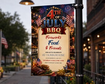 4th of July BBQ Invitation Template | Editable Canva Independence Day Party Invite | USA Summer Patriotic Celebration Digital Download