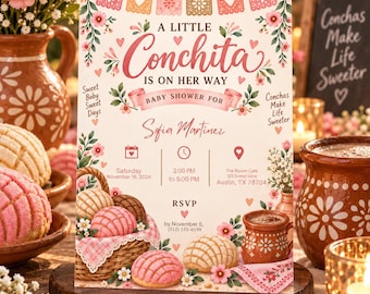 Mexican Baby Shower Invitation, Pink Fiesta Baby Shower Invite, A Little Senorita Is On Her Way, Latina Baby Shower, Editable Canva Template