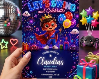 Invitación de cumpleaños de superhéroe web en Canva / Invitación para fiesta de superhéroes / Plantilla editable para cumpleaños infantiles / Descarga digital de héroe de cómic