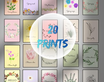 Spring Quote Prints | Minimalist Floral Wall Art, Set of 20 (Digital Download)