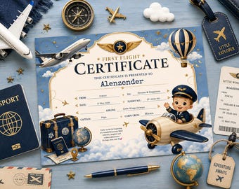 Baby First Flight Certificate, First Airplane Ride Keepsake, Printable Travel Milestone Certificate, Baby Flight Certificate