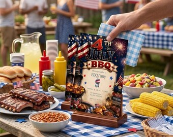 4th of July BBQ Invitation Template | Editable Canva Summer Party Invite | USA Patriotic Backyard Celebration Digital Download