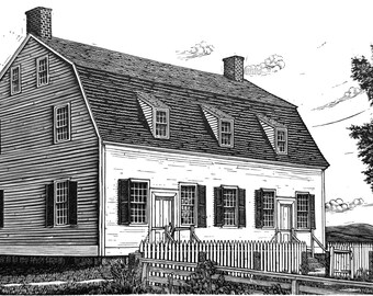 Shaker Meetinghouse, Canterbury, 1792 (wood engraving print)