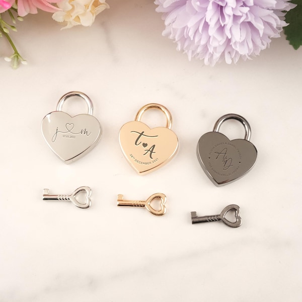 Personalized Heart Love Lock with Key – Custom Couple Padlock for Wedding, Engagement, Anniversary & Honeymoon Gift
