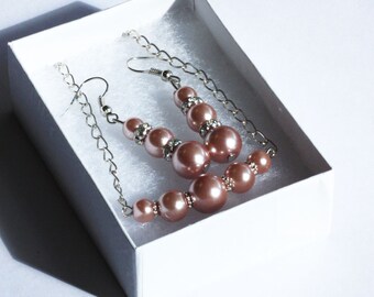 Bridesmaid Gift, Bridesmaid Gift Set, Pearl Jewelry, Bridal Pearl Necklace and Earrings, Wedding Jewelry