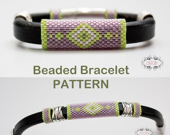 PATTERN Licorice Leather Peyote Bracelet, DIY Beaded Leather Bracelet, Beadwoven Bracelet Pattern, Peyote Beading Pattern
