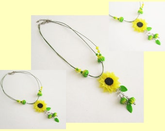 Sunflower necklace - Clay handmade flower necklace - Adjustable polymer clay floral necklace