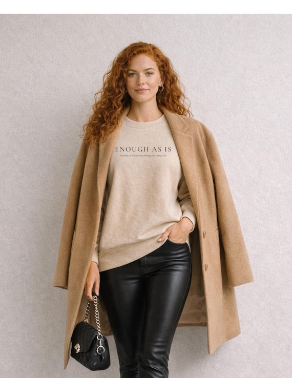 Enough As Is | Mental Health Affirmation, Self Care Gift, Minimal Inspirational Crewneck Gildan 18000 Crewneck | 50/50 Cotton-Poly Blend