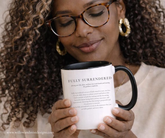 Fully Surrendered-Faith Version | Accent Color-Blocked Ceramic Mug 11oz 15oz | Colored Handle & Interior - Christian Inspirational Gift