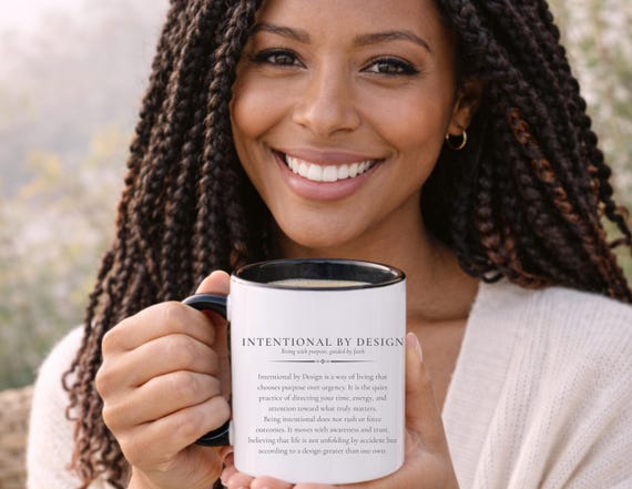 Intentional Living Mug, Minimalist Coffee Cup, Self Growth Affirmation Gift