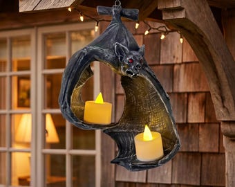 Gothic Bat Candle Holder,Hanging Resin Wall Sconce,Halloween LED Tea Light Holder,Home Decor,Creepy Bat Wall Art,Dark Fantasy Ornament