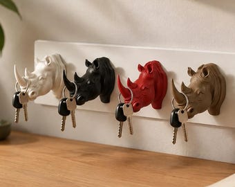 Rhino Head Wall Hook,3D Printed Animal Head Key Holder,PLA Wall Mounted Coat Hook,Entryway Decor,Safari Wall Art,Bar Home Decoration Gift