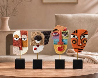 Abstract Face Sculpture,Resin Face Statue,Modern Art Figurine,Cubist Mask Decor,Nordic Home Accent,Tabletop Ornament,Art Lover Gift