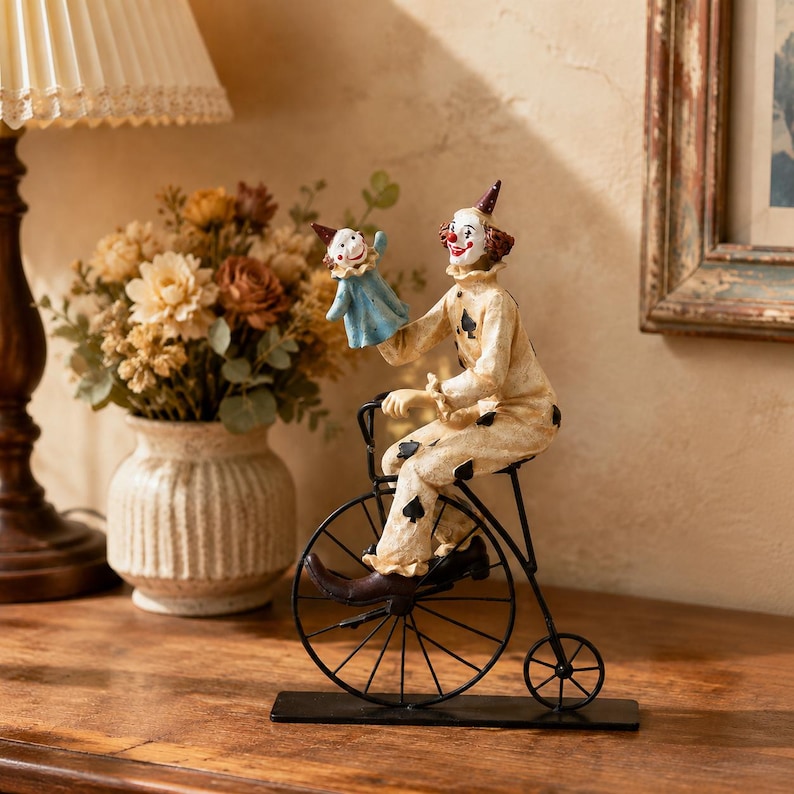 Clown Figurine Statue,Resin Circus Sculpture,Whimsical Decor,Carnival Tabletop Ornament,Vintage Clown Art,Entryway Accent,Collector Gift image 1