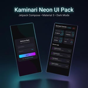 Kaminari Neon UI Pack | Jetpack Compose, Material 3, Dark Mode (Kotlin Source Code)