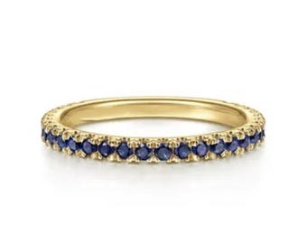 Blue Sapphire Half Eternity Ring, 14K Yellow Gold Vermeil Band, Stackable Gemstone
