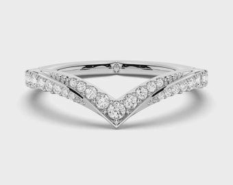 Sterling Silver Moissanite V Shape Chevron Ring | Stackable Wedding Band