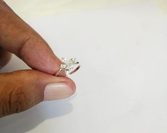 Marquise Moissanite Flower Ring – Sterling Silver Nature Inspired Engagement Band