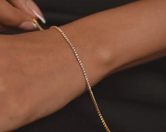 Moissanite Tennis Bracelet, Sterling Silver, Dainty Bridal Jewelry, Minimalist Sparkle Bracelet