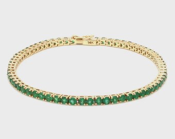Gold Plated Sterling Silver Emerald Tennis Bracelet, Wedding Jewelry