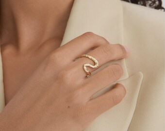 Gold Vermeil Moissanite Wave Ring | Sterling Silver Organic Curve Statement Ring