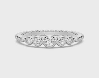 Moissanite Bezel Set Bubble Band Ring, Sterling Silver Minimalist Stacking Wedding Band