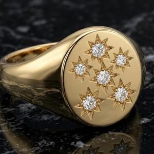 Chevalière étoile céleste - Or vermeil 14 carats, pierres serties étoile, bague tendance minimaliste