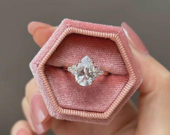 Pear Cut Moissanite Engagement Ring, Sterling Silver 3 Stone Bridal Ring