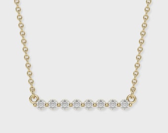 Dainty Moissanite Bar Necklace – Minimalist Gold Everyday Jewelry