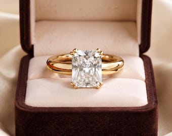 Smaragdgeslepen moissanite edelsteenring, verlovingsring, moissanite diamanten ring, designer ring, handgepolijste trouwring