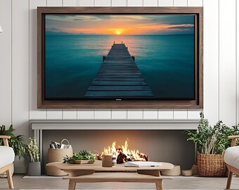Coastal Frame TV Art Bundle, Beach Sunset Pier, Digital Download