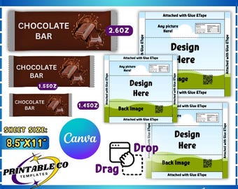 Chocolate Bar Wrapper Template Bundle, Chocolate Bar template, Nutritional Label, Template, Party Favors, Canva Editable, Chocolate Wrapper