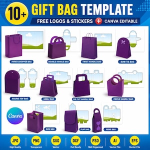 Lot de 10+ modèles de sacs-cadeaux, modèles de boîtes-cadeau de sac à main, modèle de sac cadeau en papier, sac à main de luxe, pochette cadeau, toile glisser-déposer