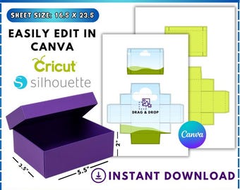 Mini Shoe Box SVG Template, Editable Canva Box Template, Shoe Box Packaging, Small Gift Box SVG, DIY Shoe Box, Canva, Cricut & Silhouette