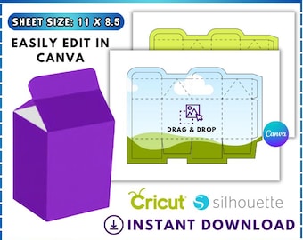 Plantilla de caja de leche, caja de regalo para fiestas, plantilla de caja de leche SVG, caja de leche, plantilla de cartón de leche, caja de regalo, caja DIY, Canva editable con arrastrar y soltar